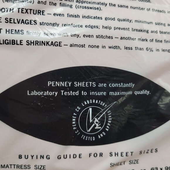 Vintage Penneys Elasta-Fit Twin Bed Sheet Set 72"x108" 100% Cotton Strong Muslin - Picture 10 of 12
